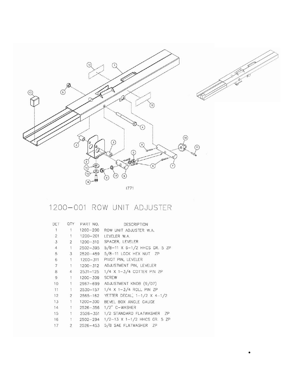 Parts identification | Yetter 1200-001 Row Unit Adjusting Device User Manual | Page 6 / 6