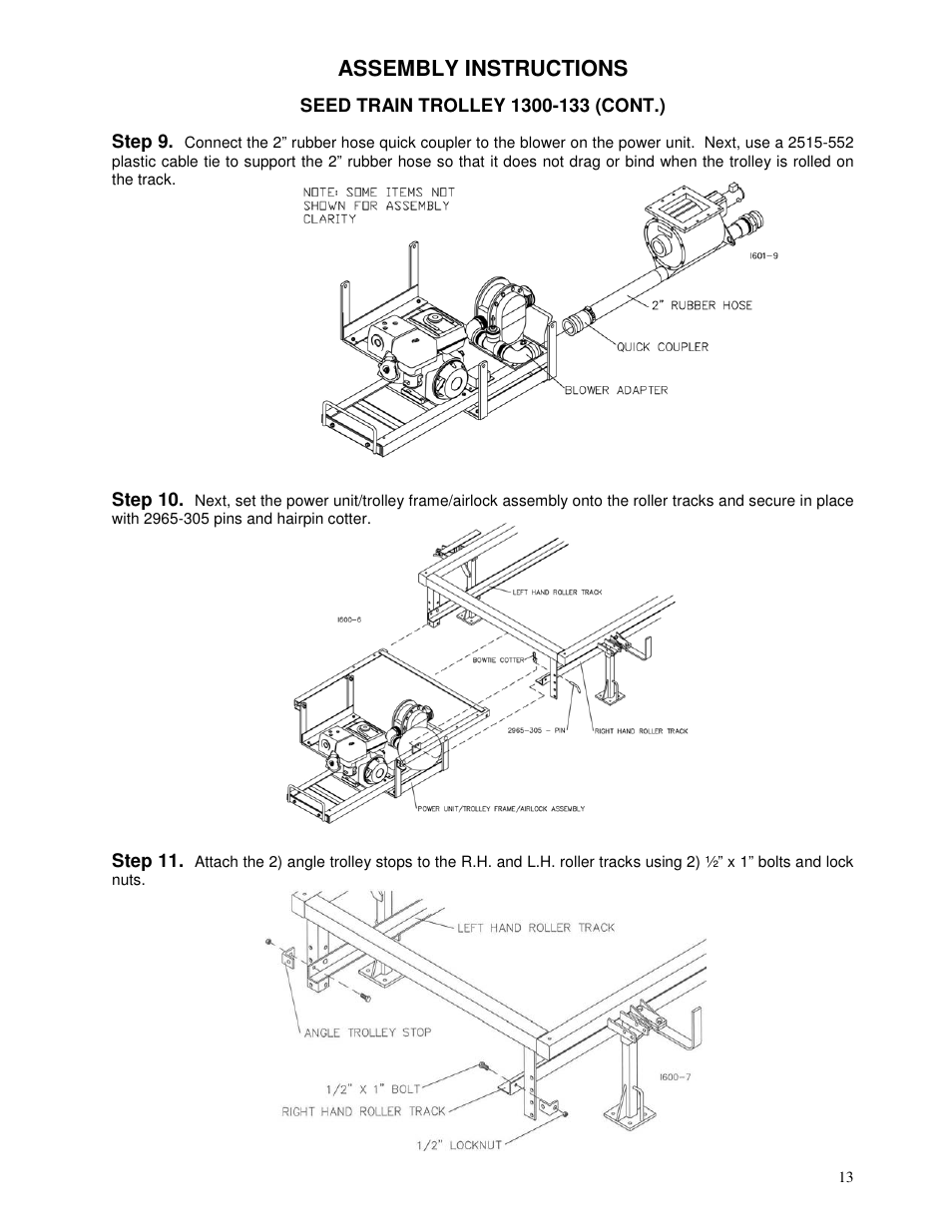 Assembly instructions | Yetter 1300 Series Bulk Seed Handling Equipment User Manual | Page 13 / 54