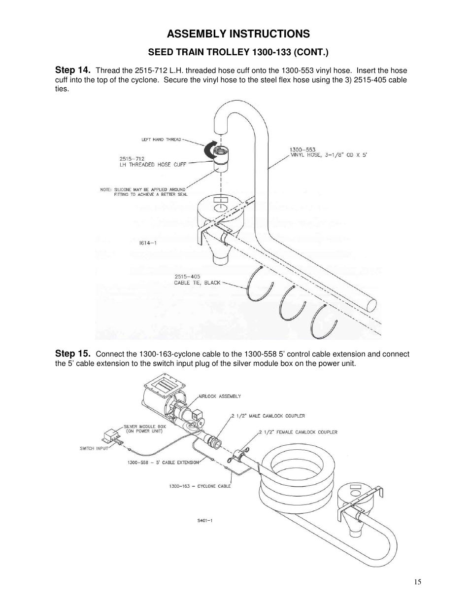 Assembly instructions | Yetter 1300 Series Bulk Seed Handling Equipment User Manual | Page 15 / 54