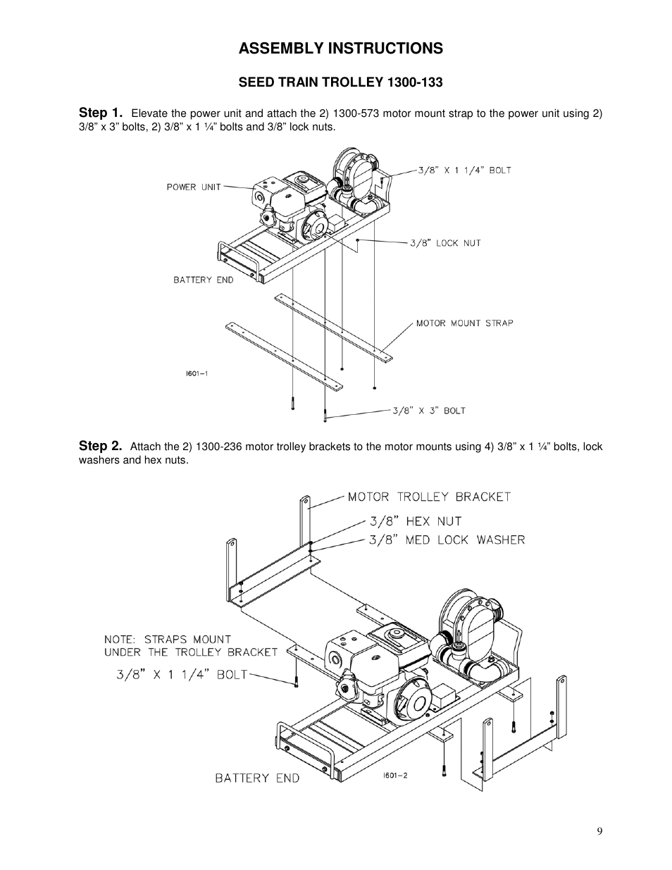 Assembly instructions | Yetter 1300 Series Bulk Seed Handling Equipment User Manual | Page 9 / 54