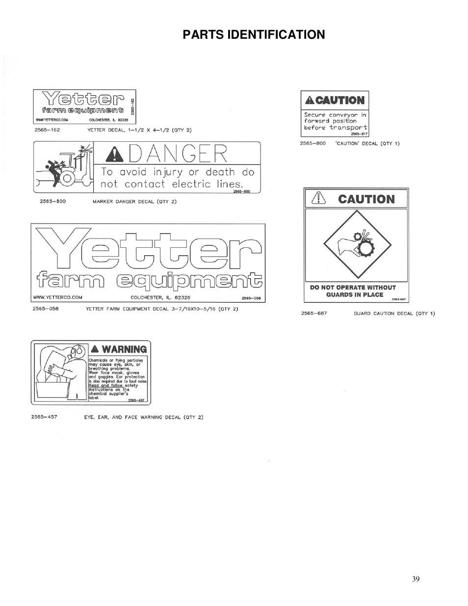 Parts identification | Yetter 1310-010 Maximizer User Manual | Page 39 / 44