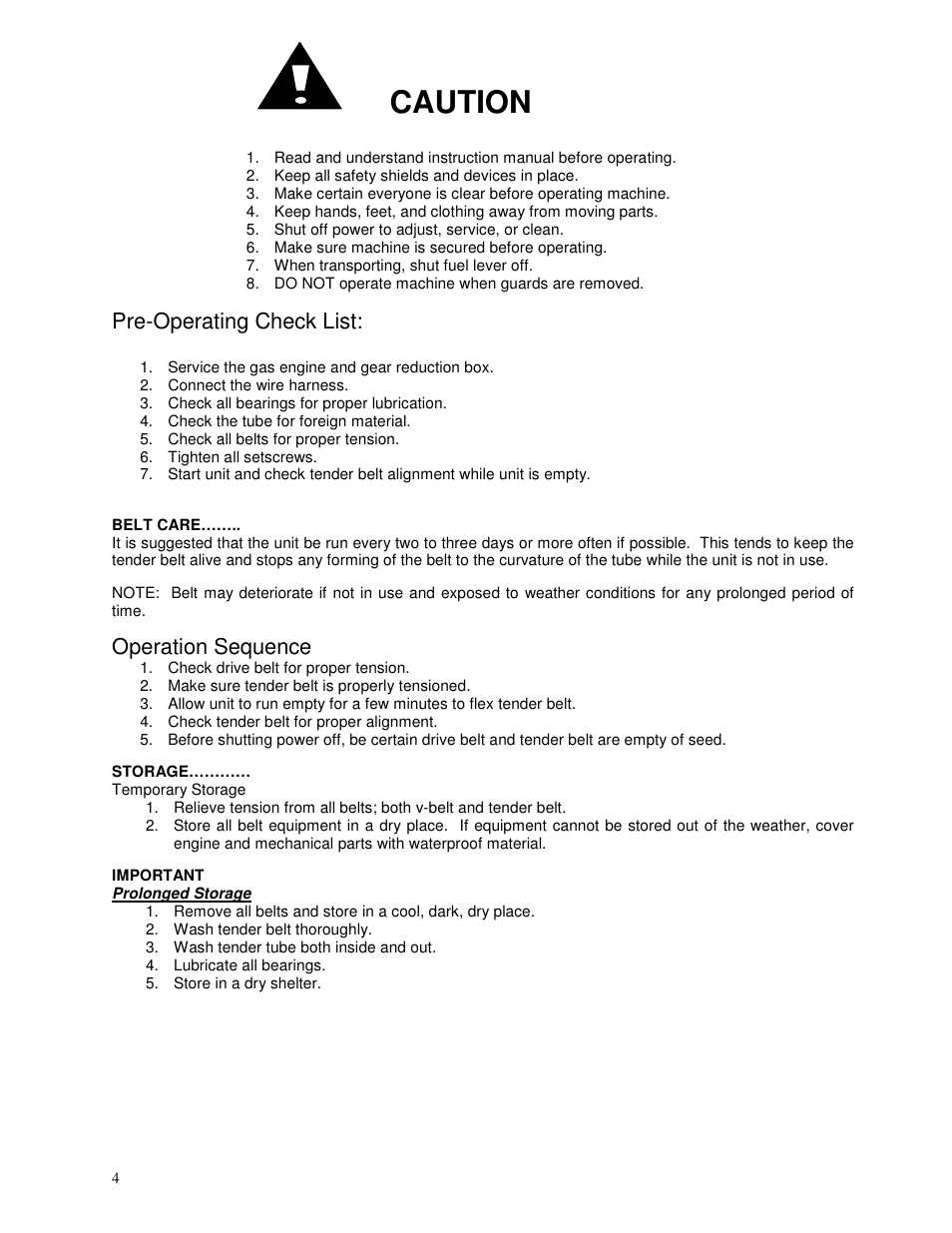 Caution, Pre-operating check list, Operation sequence | Yetter 1310-010 Maximizer User Manual | Page 4 / 44