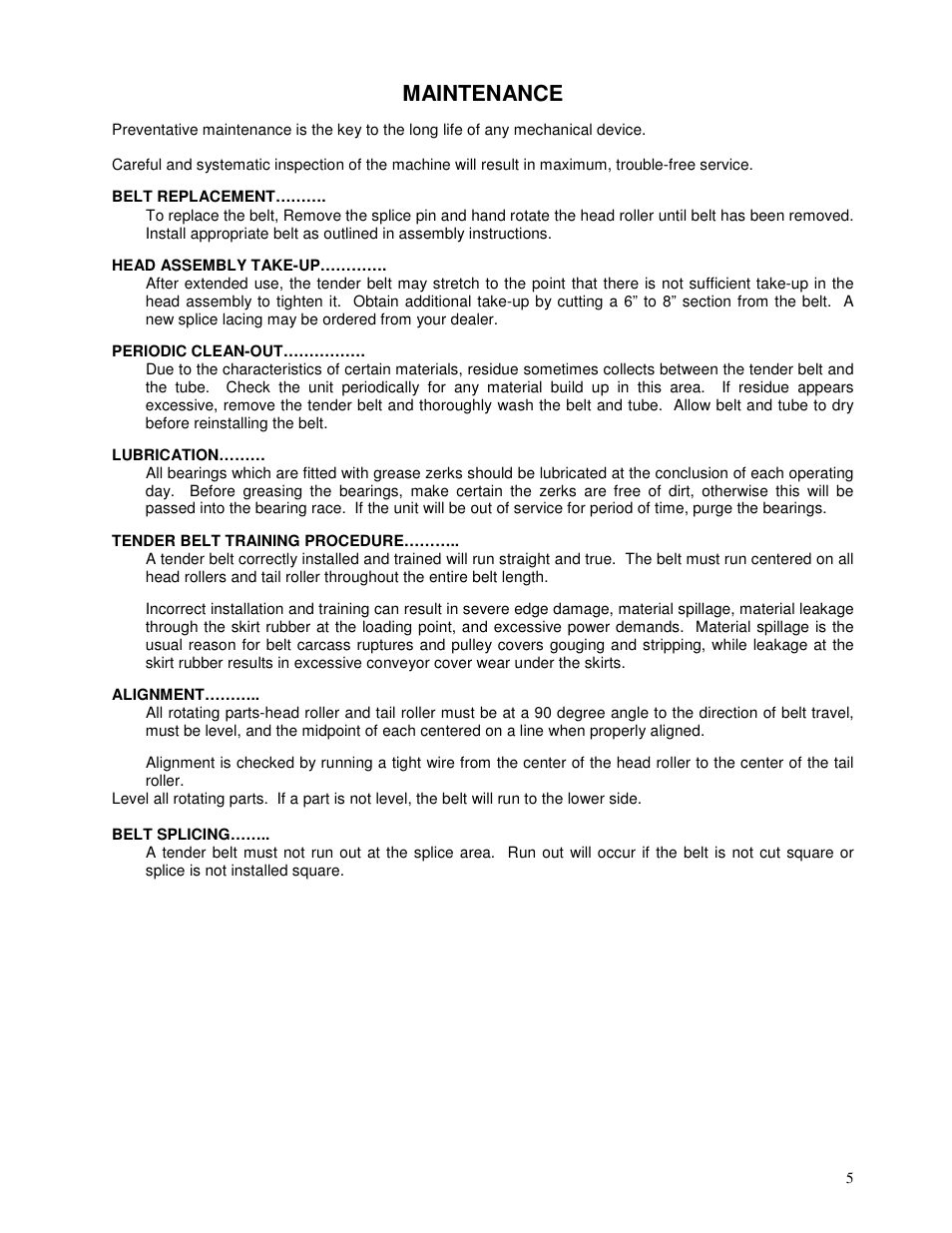 Maintenance | Yetter 1310-010 Maximizer User Manual | Page 5 / 44