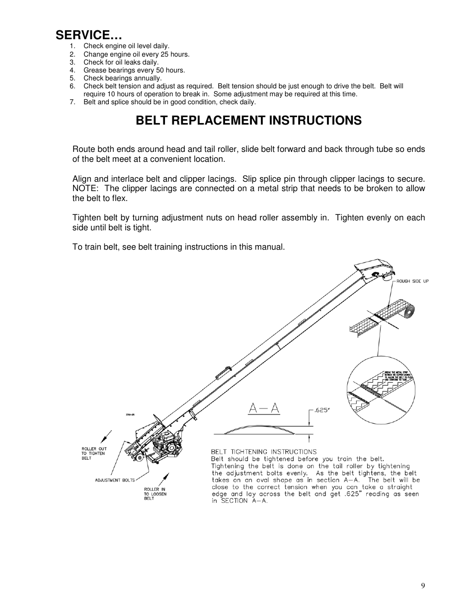 Service, Belt replacement instructions | Yetter 1310-010 Maximizer User Manual | Page 9 / 44