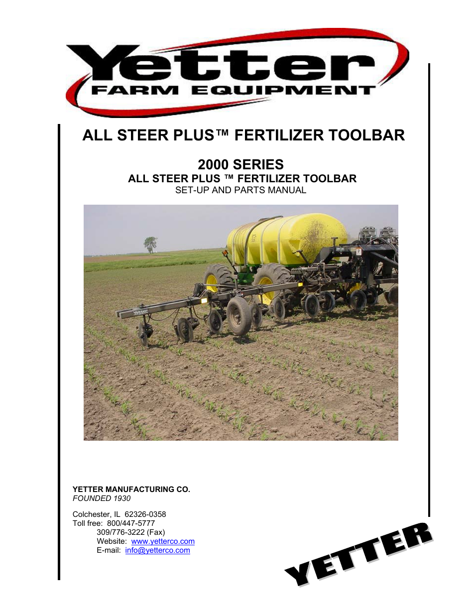 Yetter 2000 Series AllSteer Plus Fertilizer Toolbar User Manual | 52 pages
