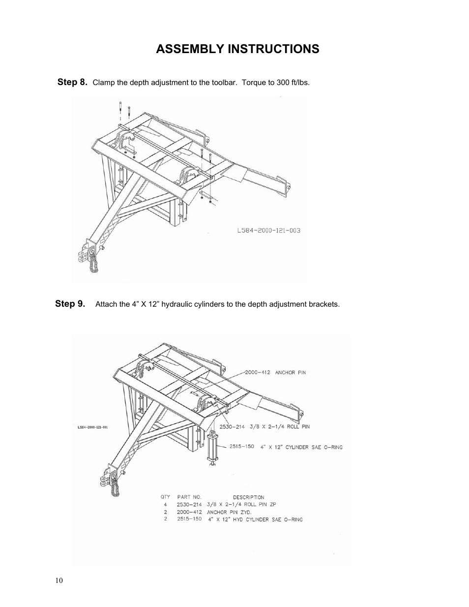 Assembly instructions | Yetter 2000 Series AllSteer Plus Fertilizer Toolbar User Manual | Page 10 / 52