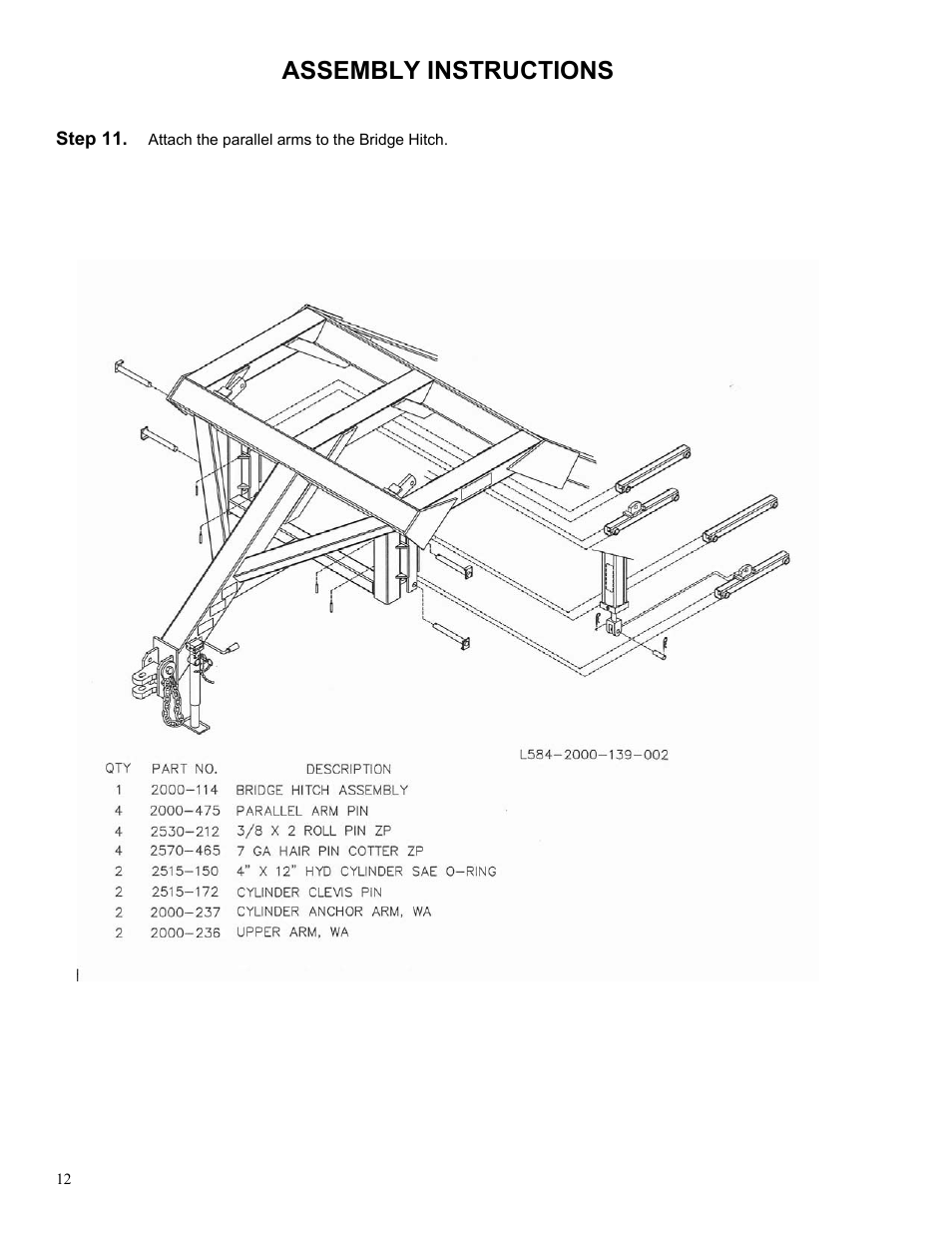 Assembly instructions | Yetter 2000 Series AllSteer Plus Fertilizer Toolbar User Manual | Page 12 / 52