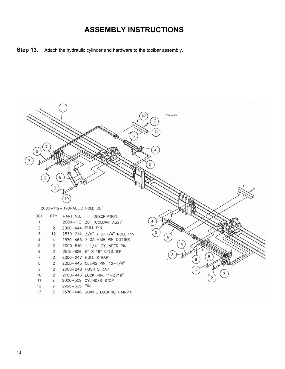 Assembly instructions | Yetter 2000 Series AllSteer Plus Fertilizer Toolbar User Manual | Page 14 / 52