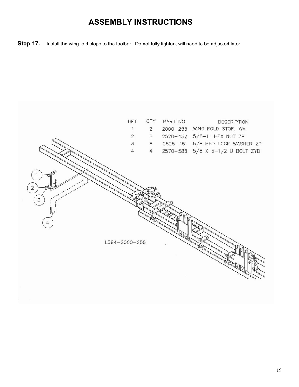 Assembly instructions | Yetter 2000 Series AllSteer Plus Fertilizer Toolbar User Manual | Page 19 / 52
