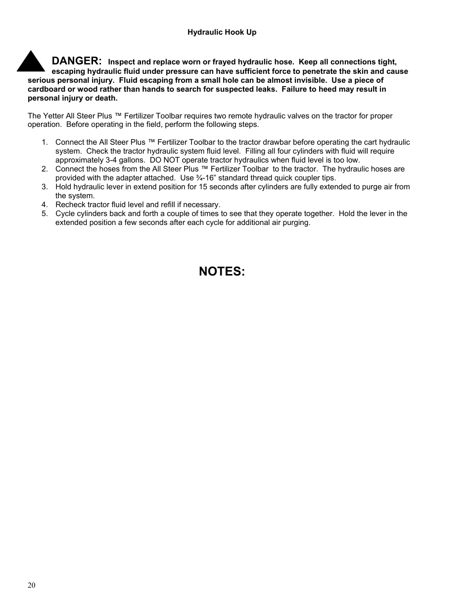 Danger | Yetter 2000 Series AllSteer Plus Fertilizer Toolbar User Manual | Page 20 / 52