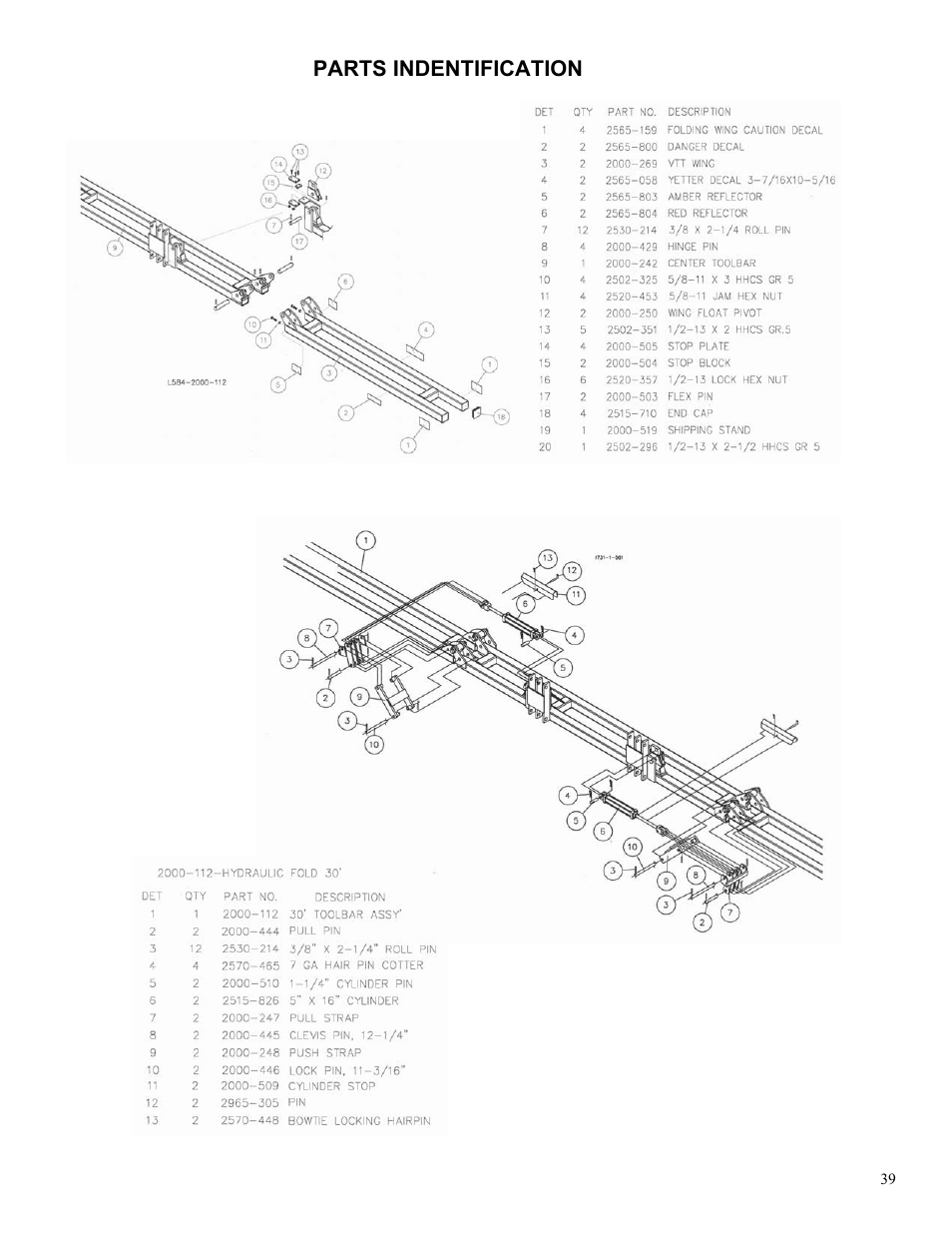 Parts indentification | Yetter 2000 Series AllSteer Plus Fertilizer Toolbar User Manual | Page 39 / 52