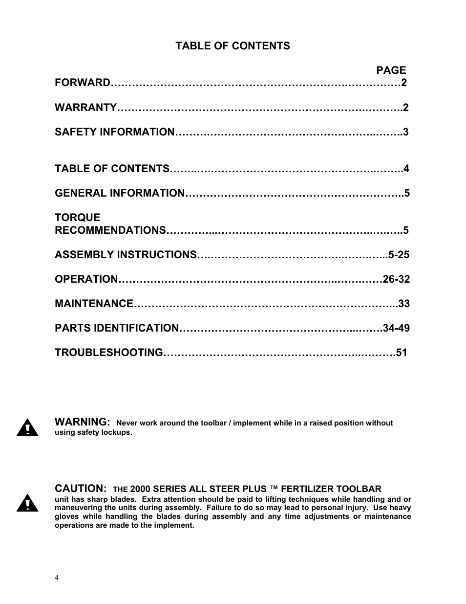 Yetter 2000 Series AllSteer Plus Fertilizer Toolbar User Manual | Page 4 / 52