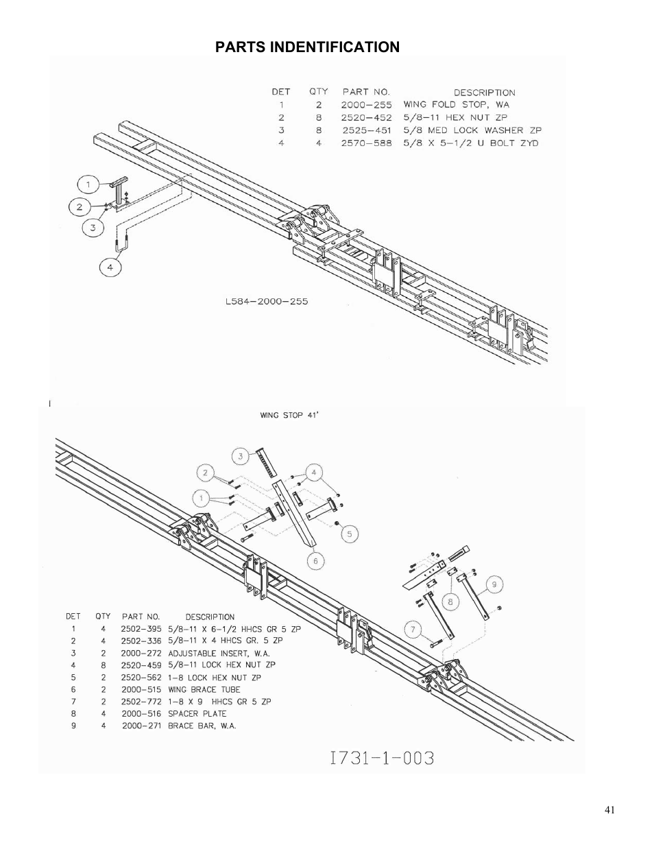 Parts indentification | Yetter 2000 Series AllSteer Plus Fertilizer Toolbar User Manual | Page 41 / 52