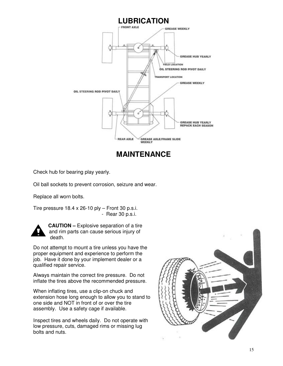 Lubrication, Maintenance | Yetter 2000 All Steer High Capacity Cart User Manual | Page 15 / 56
