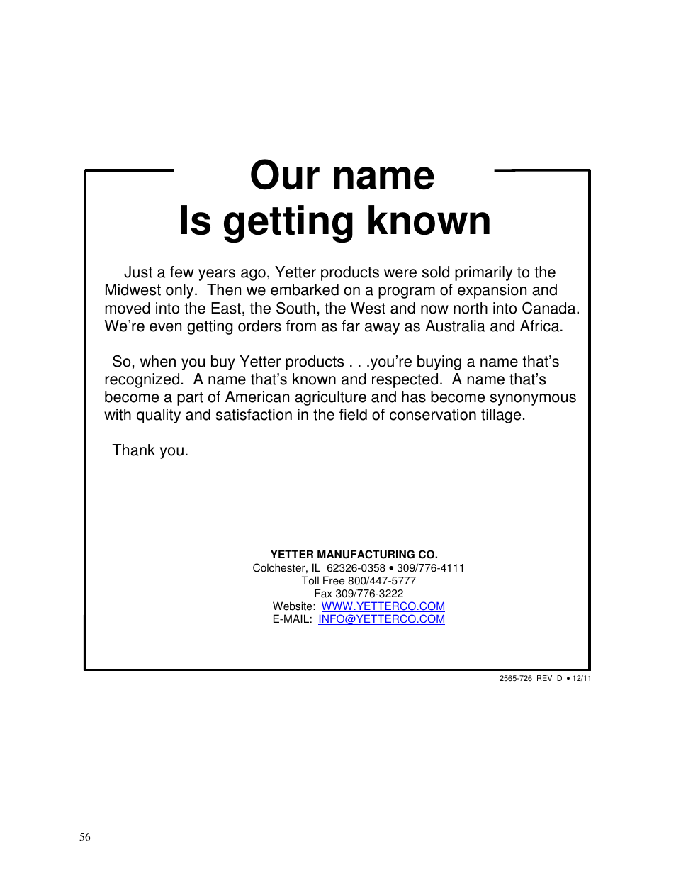 Our name is getting known | Yetter 2000 All Steer High Capacity Cart User Manual | Page 56 / 56