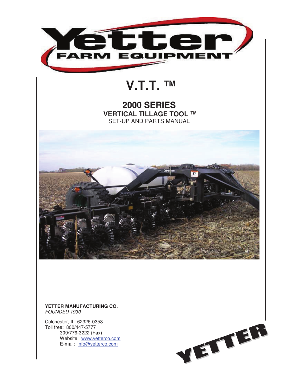 Yetter 2000 Series Vertical Tillage Tool (V.T.T.) User Manual | 56 pages