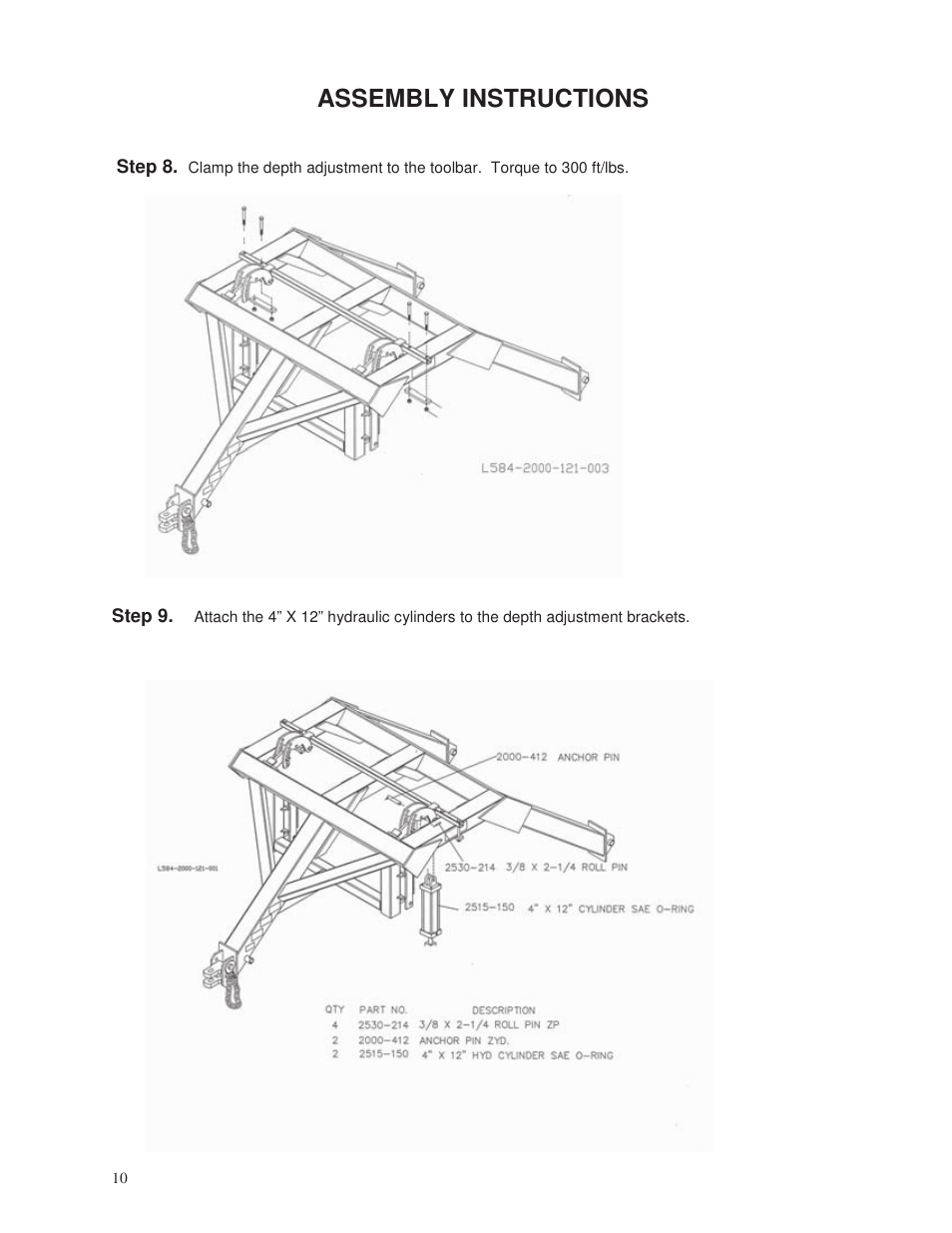 Assembly instructions | Yetter 2000 Series Vertical Tillage Tool (V.T.T.) User Manual | Page 10 / 56