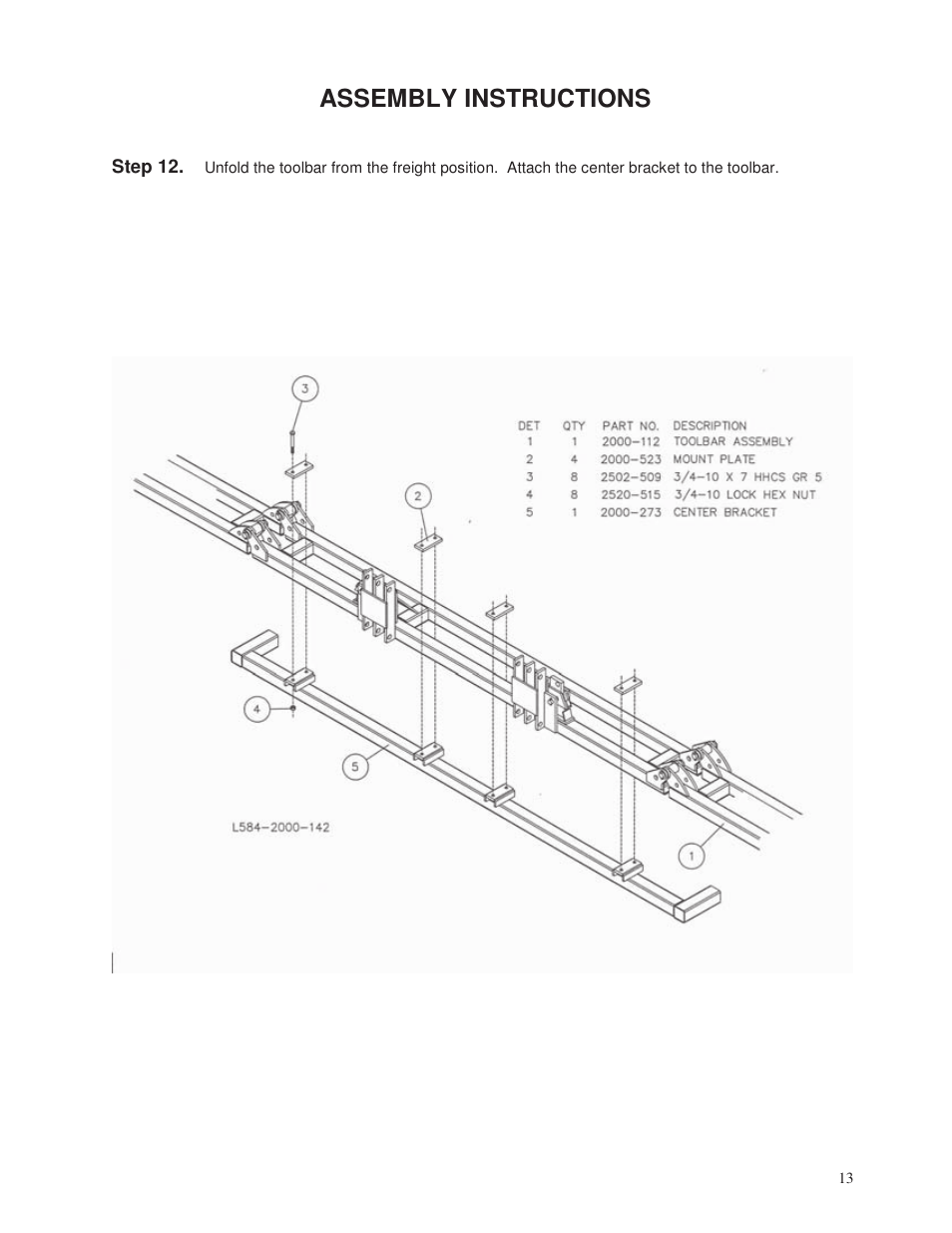 Assembly instructions | Yetter 2000 Series Vertical Tillage Tool (V.T.T.) User Manual | Page 13 / 56