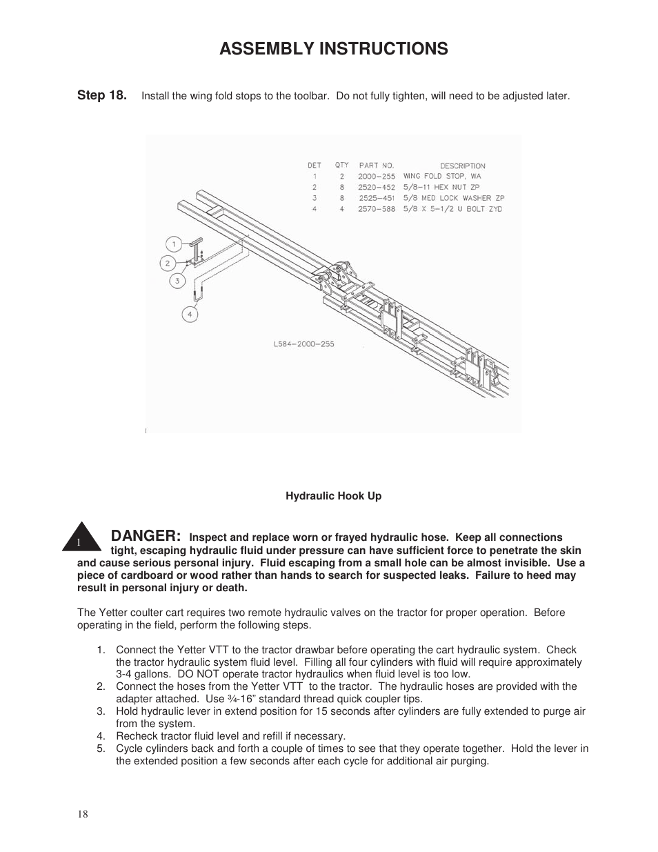 Assembly instructions, Danger | Yetter 2000 Series Vertical Tillage Tool (V.T.T.) User Manual | Page 18 / 56