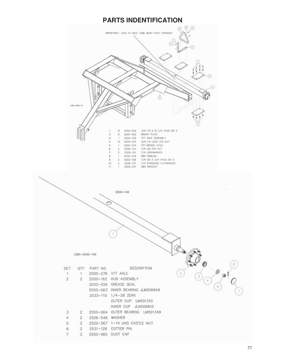 Parts indentification | Yetter 2000 Series Vertical Tillage Tool (V.T.T.) User Manual | Page 37 / 56