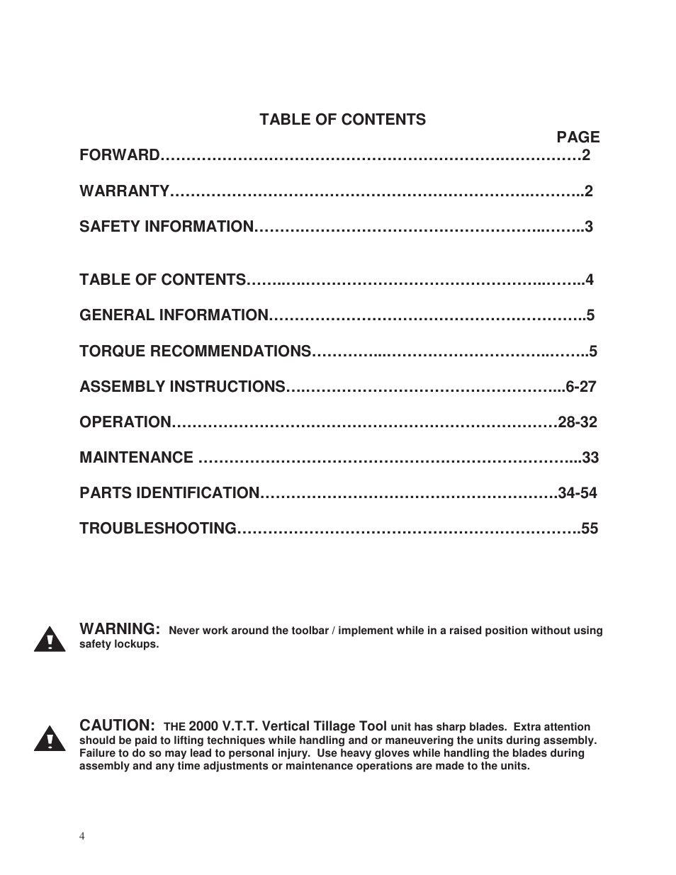 Yetter 2000 Series Vertical Tillage Tool (V.T.T.) User Manual | Page 4 / 56