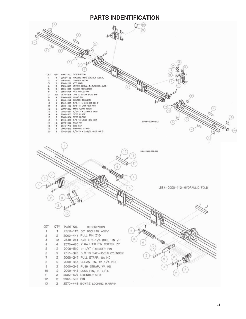 Parts indentification | Yetter 2000 Series Vertical Tillage Tool (V.T.T.) User Manual | Page 41 / 56