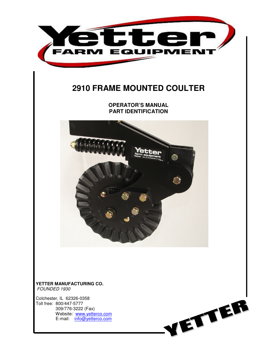 Yetter 2910-042 Frame Mount Coulter User Manual | 16 pages