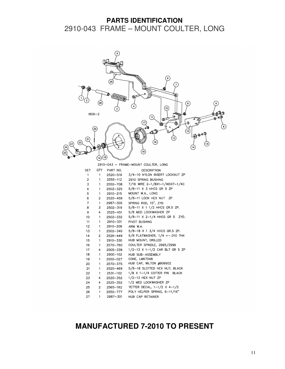 Yetter 2910-042 Frame Mount Coulter User Manual | Page 11 / 16