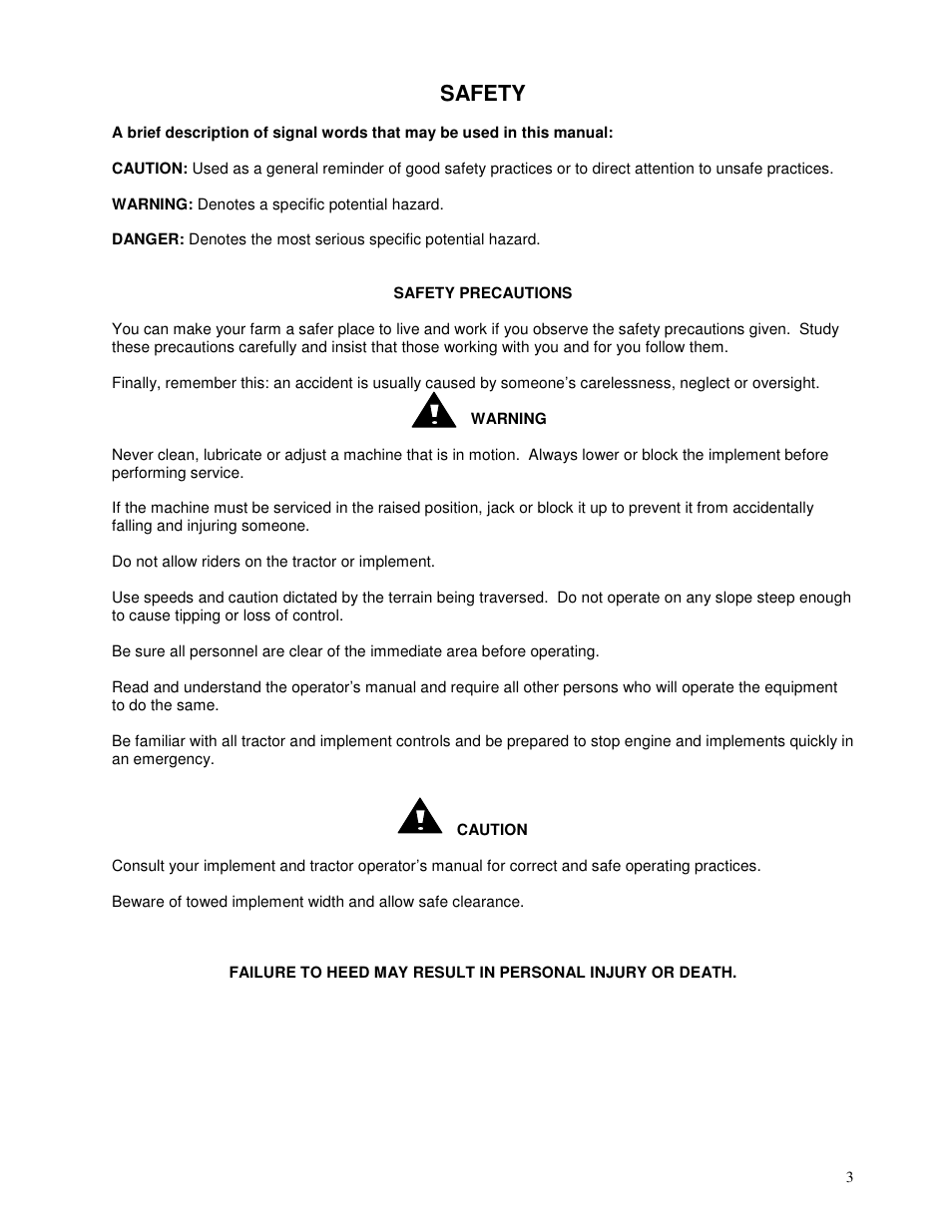 Safety | Yetter 2910-042 Frame Mount Coulter User Manual | Page 3 / 16