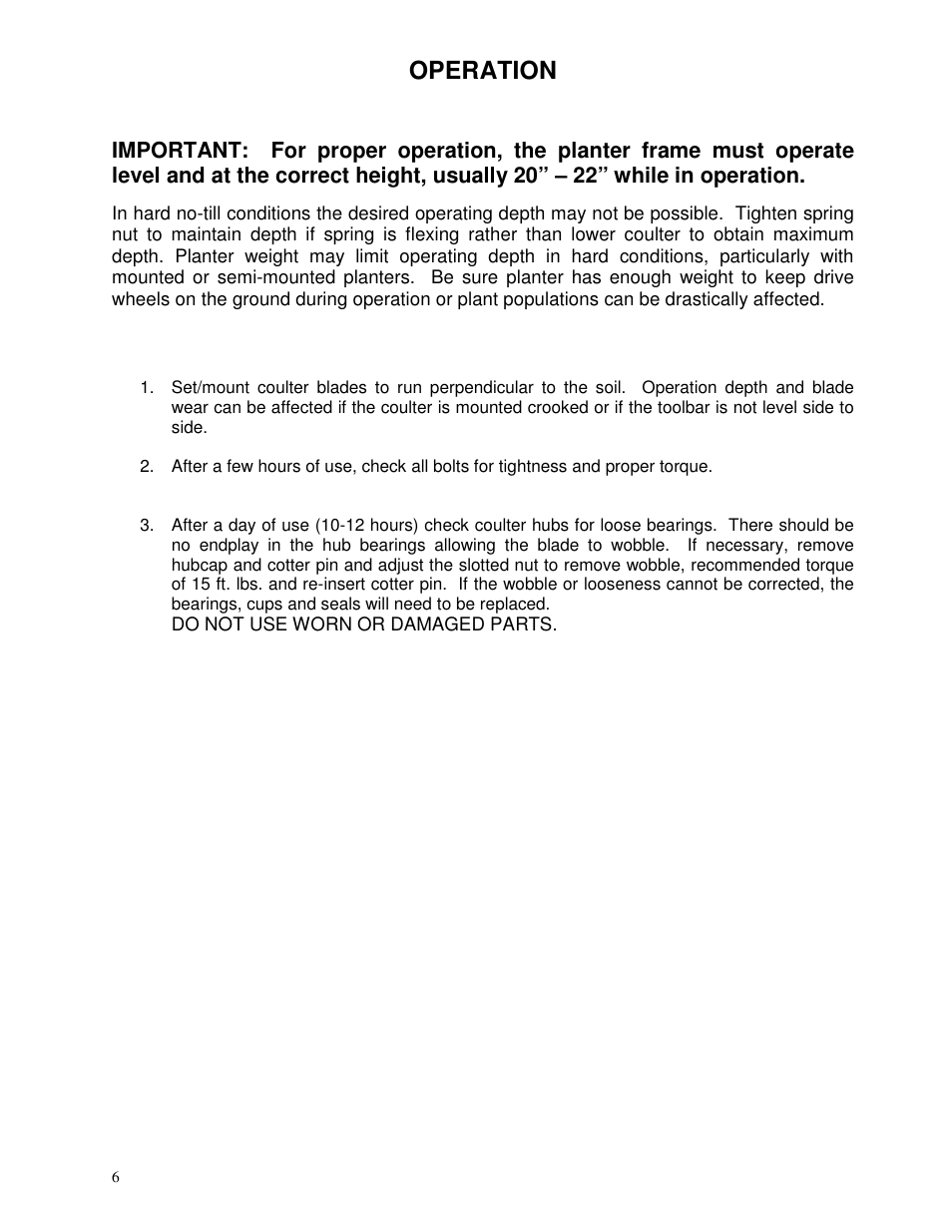 Operation | Yetter 2910-042 Frame Mount Coulter User Manual | Page 6 / 16