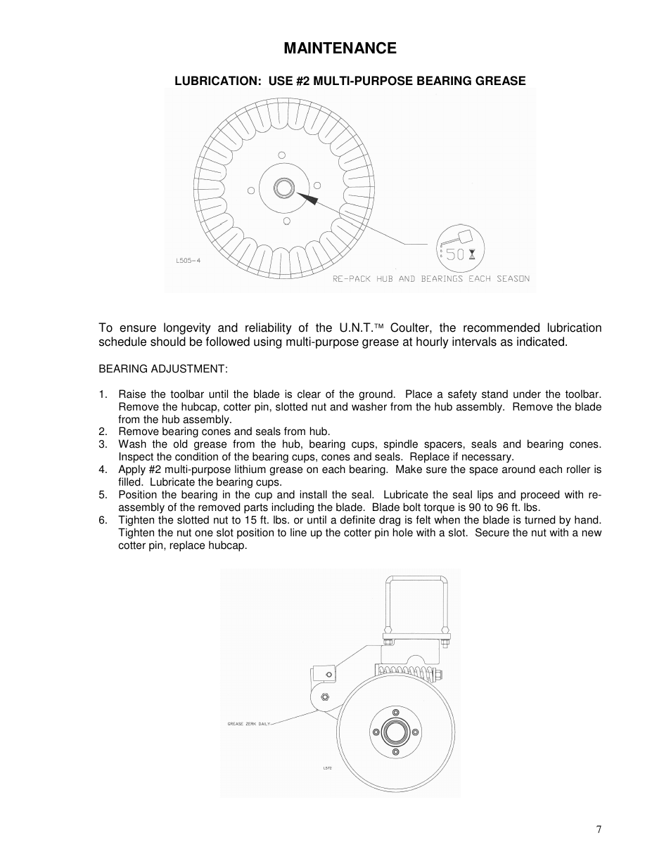 Maintenance | Yetter 2910-042 Frame Mount Coulter User Manual | Page 7 / 16