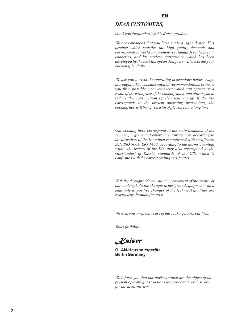 Dear customers | Kaiser KCT6406 User Manual | Page 2 / 44