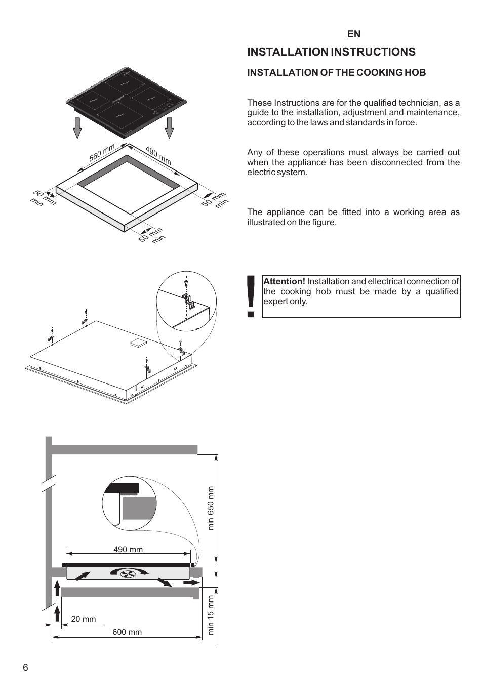 Installation instructions | Kaiser KCT6406 User Manual | Page 6 / 44