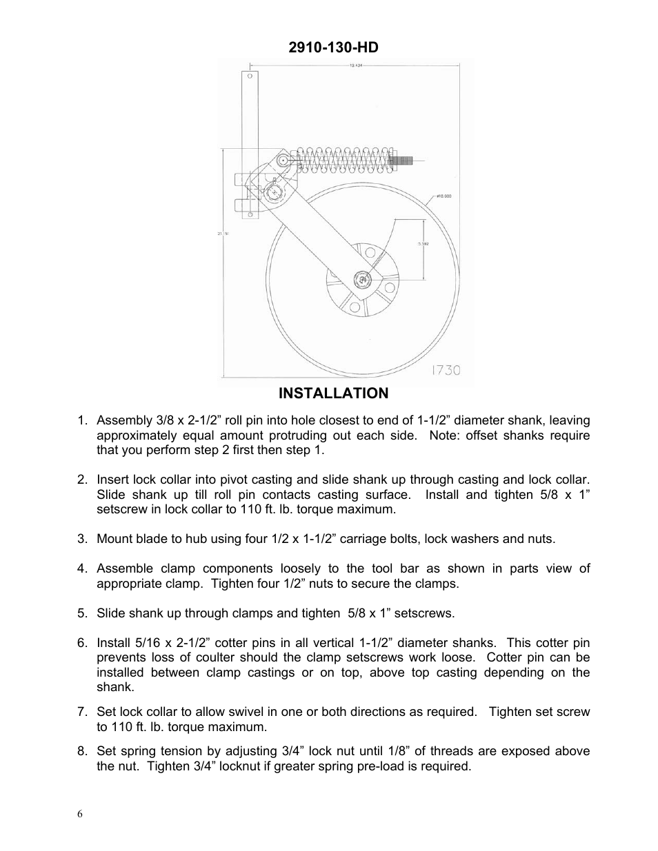 Yetter 2910-130-HD Heavy Duty Coulter User Manual | Page 6 / 12