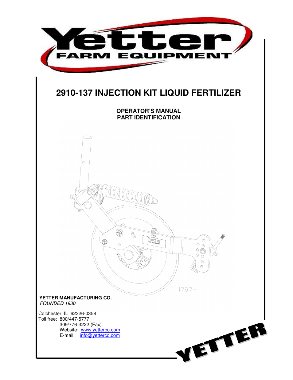 Yetter 2910-137 High Clearance Injector Kit User Manual | 8 pages