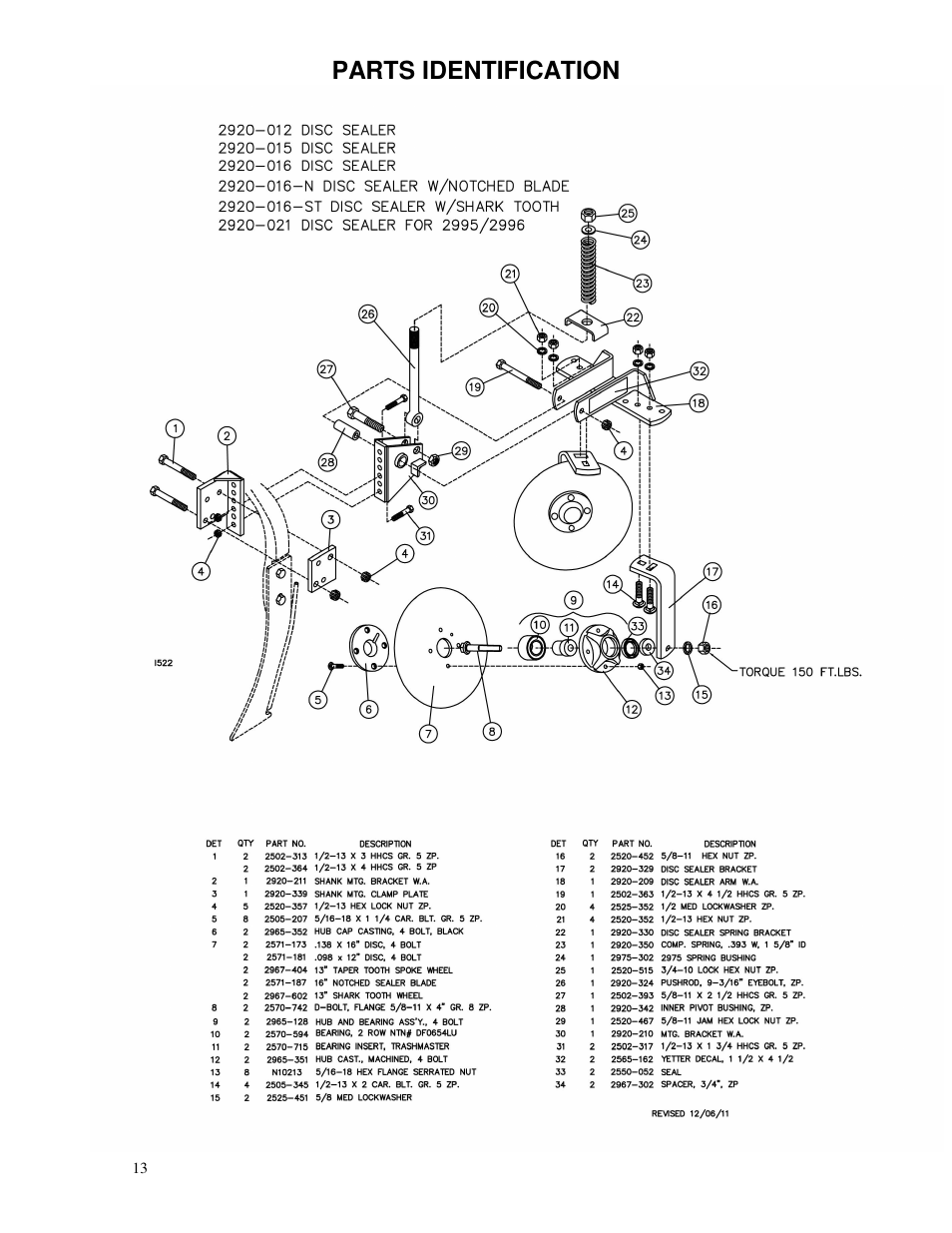 Parts identification | Yetter 2920 Disc Sealer User Manual | Page 13 / 16