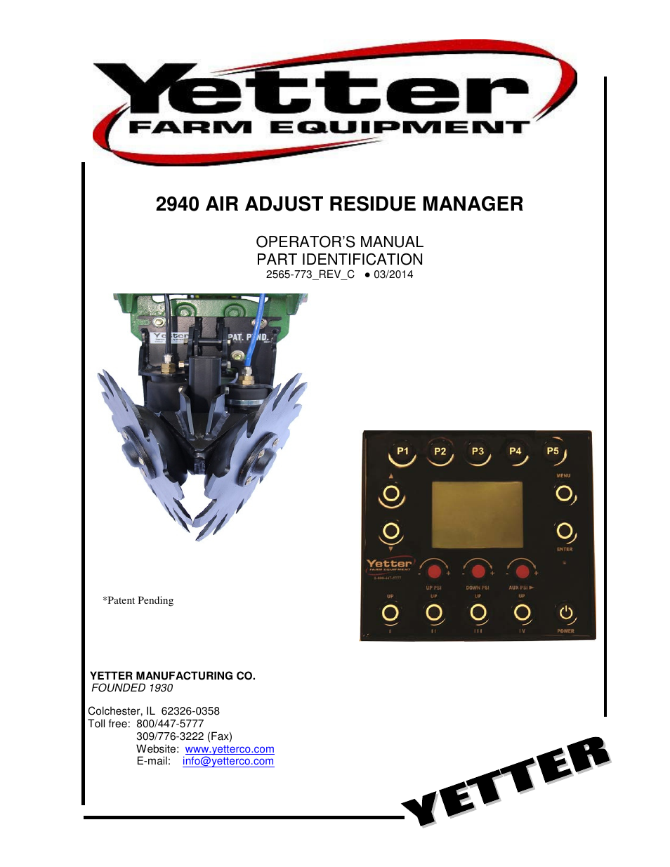 Yetter 2940 Short Floating Air Adjust Residue Manager User Manual | 86 pages