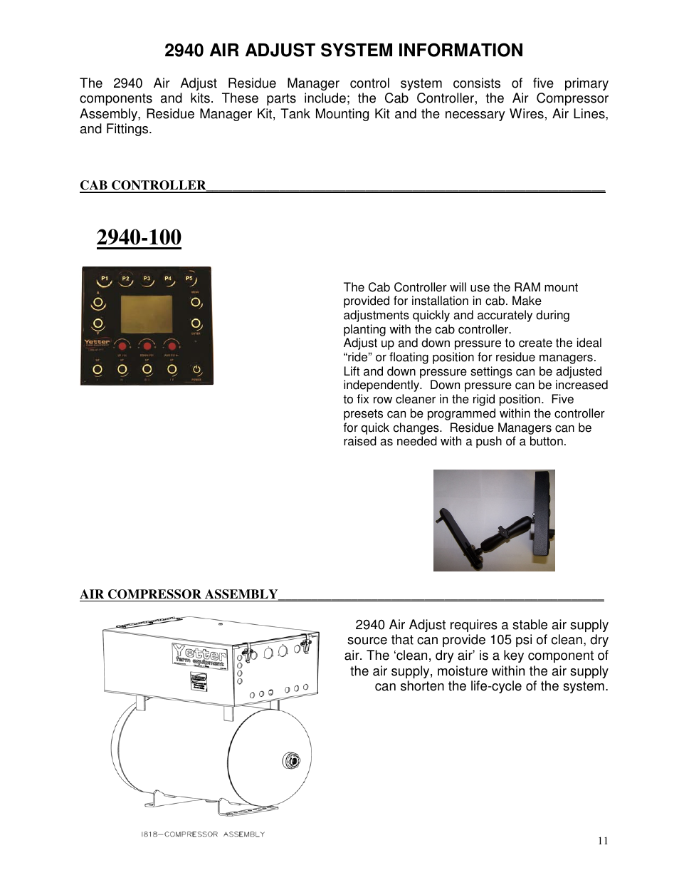 2940 air adjust system information | Yetter 2940 Short Floating Air Adjust Residue Manager User Manual | Page 11 / 86