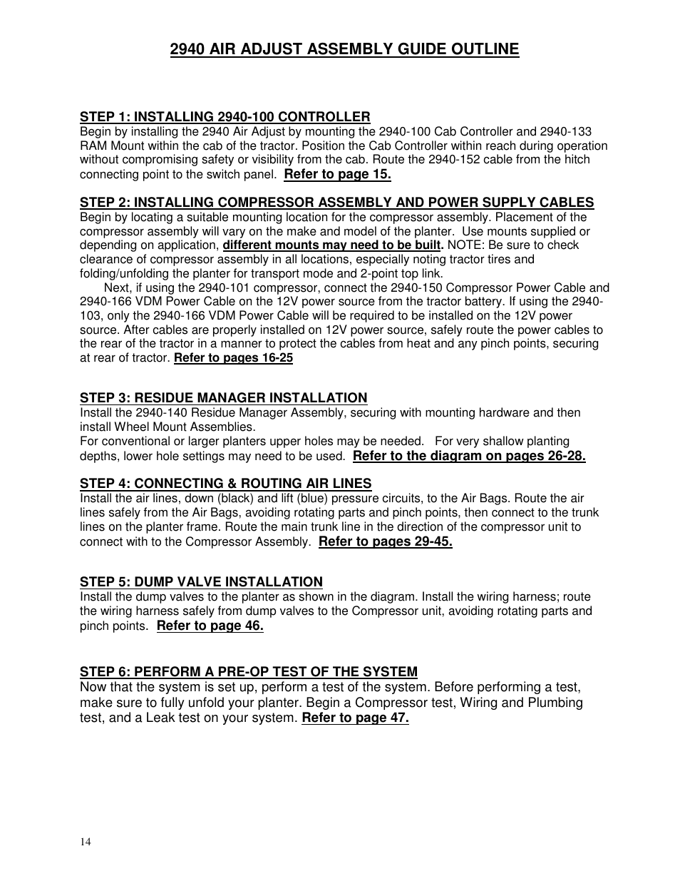 2940 air adjust assembly guide outline | Yetter 2940 Short Floating Air Adjust Residue Manager User Manual | Page 14 / 86