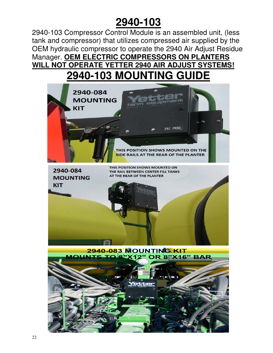 Yetter 2940 Short Floating Air Adjust Residue Manager User Manual | Page 22 / 86