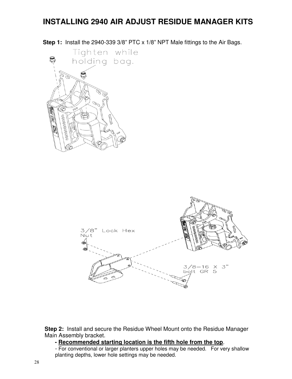 Installing 2940 air adjust residue manager kits | Yetter 2940 Short Floating Air Adjust Residue Manager User Manual | Page 28 / 86