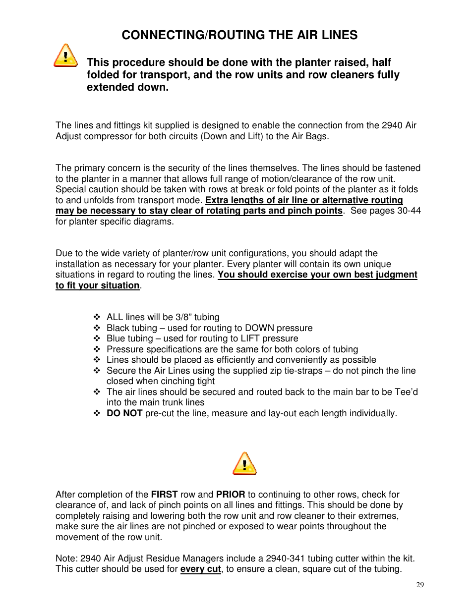Connecting/routing the air lines | Yetter 2940 Short Floating Air Adjust Residue Manager User Manual | Page 29 / 86