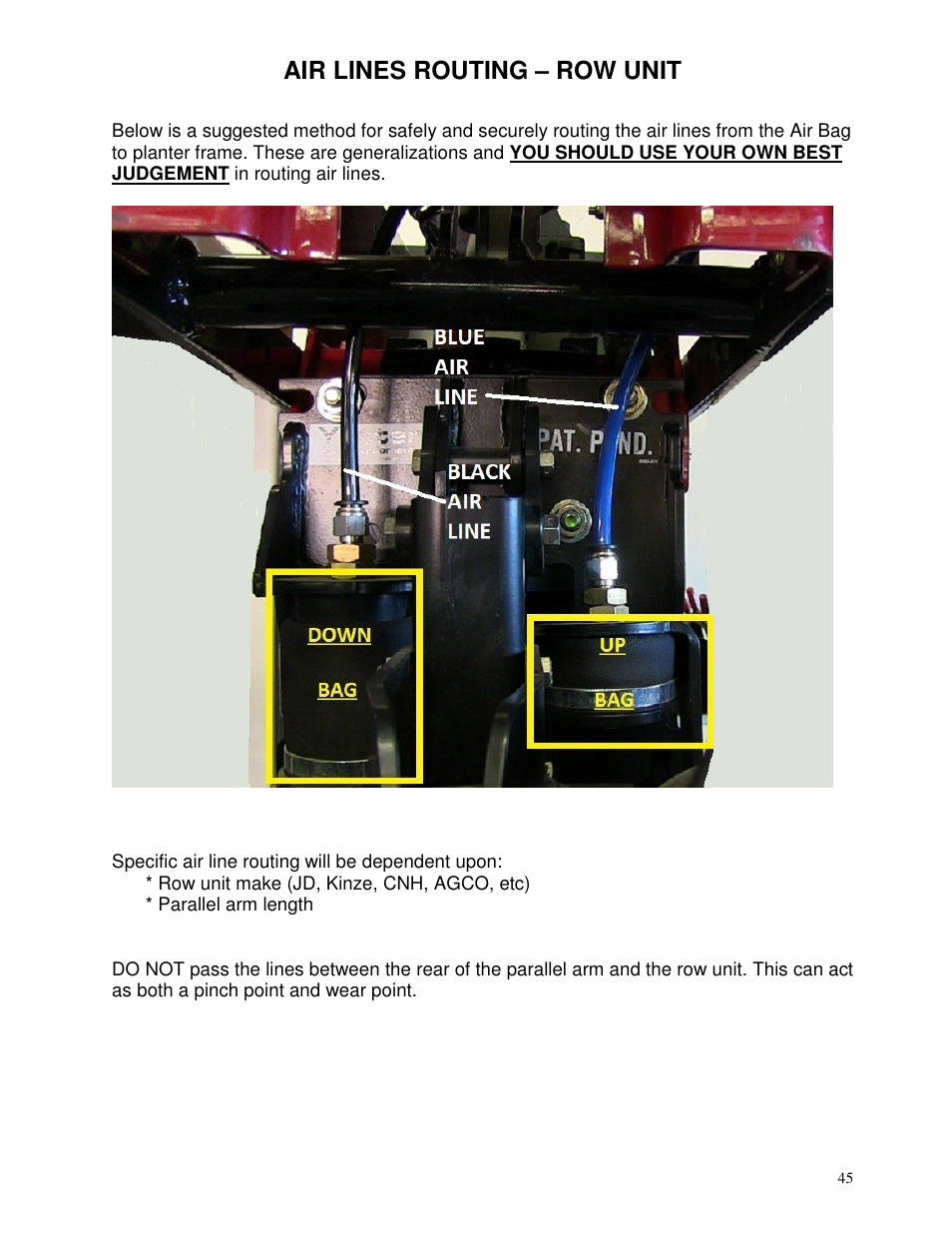 Air lines routing – row unit | Yetter 2940 Short Floating Air Adjust Residue Manager User Manual | Page 45 / 86