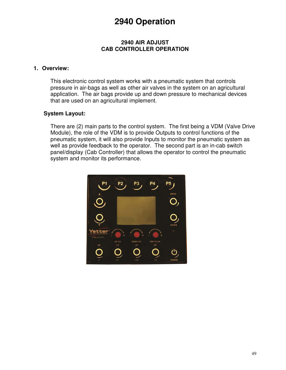 2940 operation | Yetter 2940 Short Floating Air Adjust Residue Manager User Manual | Page 49 / 86