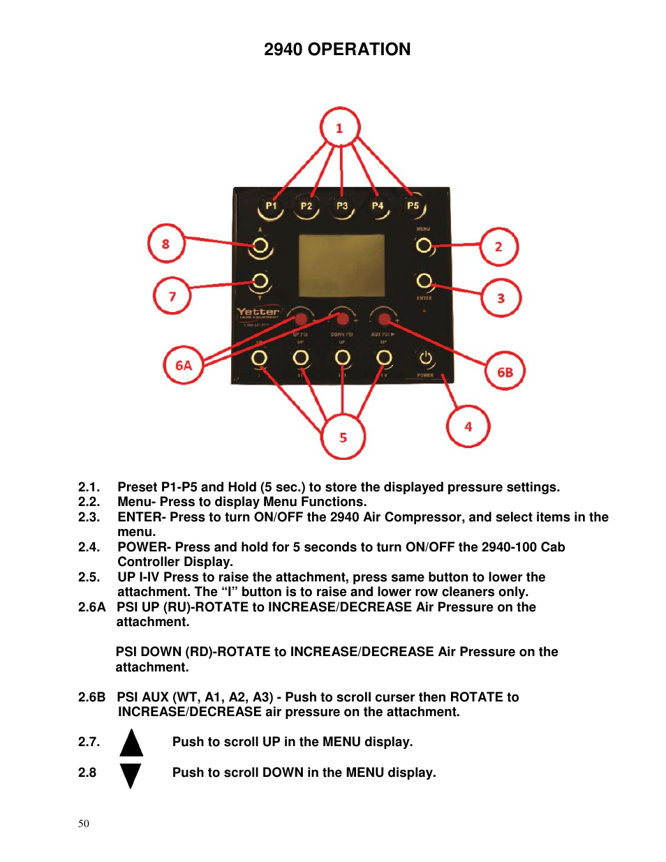 2940 operation | Yetter 2940 Short Floating Air Adjust Residue Manager User Manual | Page 50 / 86