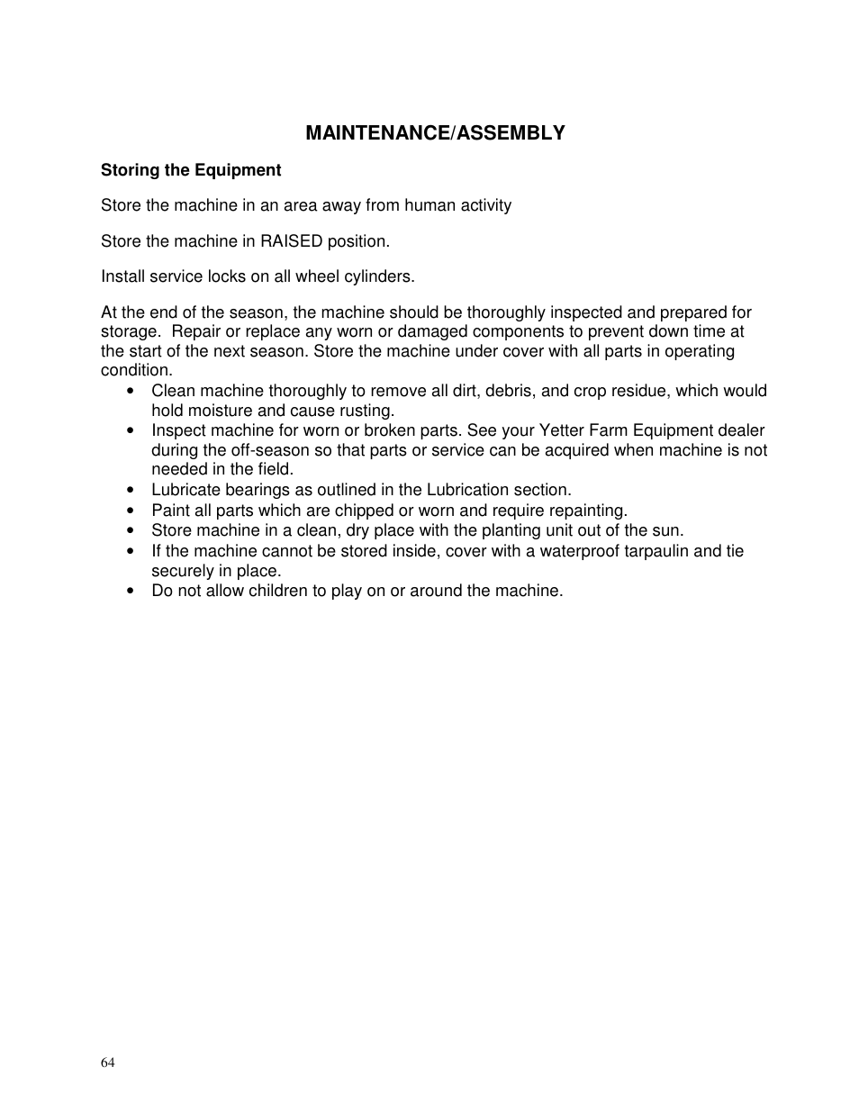 Maintenance/assembly | Yetter 2940 Short Floating Air Adjust Residue Manager User Manual | Page 64 / 86