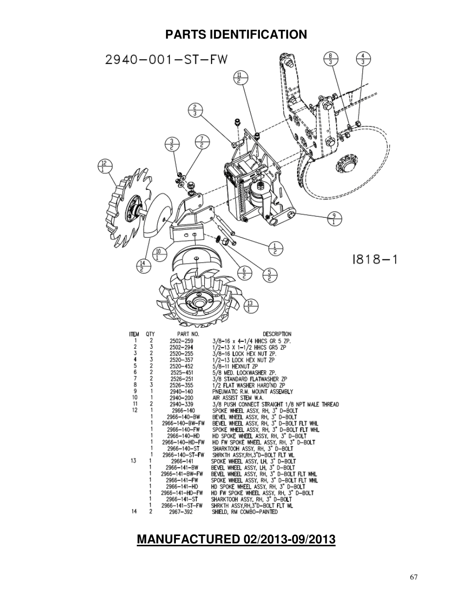 Parts identification | Yetter 2940 Short Floating Air Adjust Residue Manager User Manual | Page 67 / 86