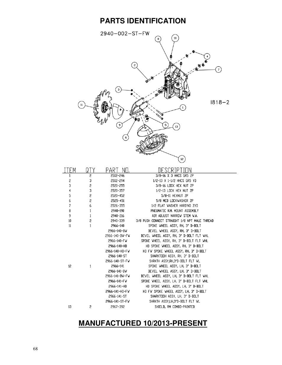Parts identification | Yetter 2940 Short Floating Air Adjust Residue Manager User Manual | Page 68 / 86