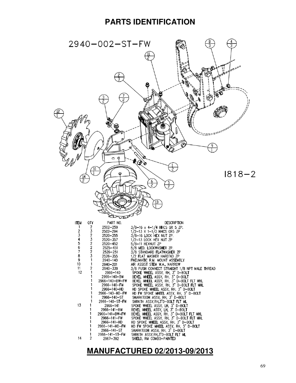 Parts identification | Yetter 2940 Short Floating Air Adjust Residue Manager User Manual | Page 69 / 86