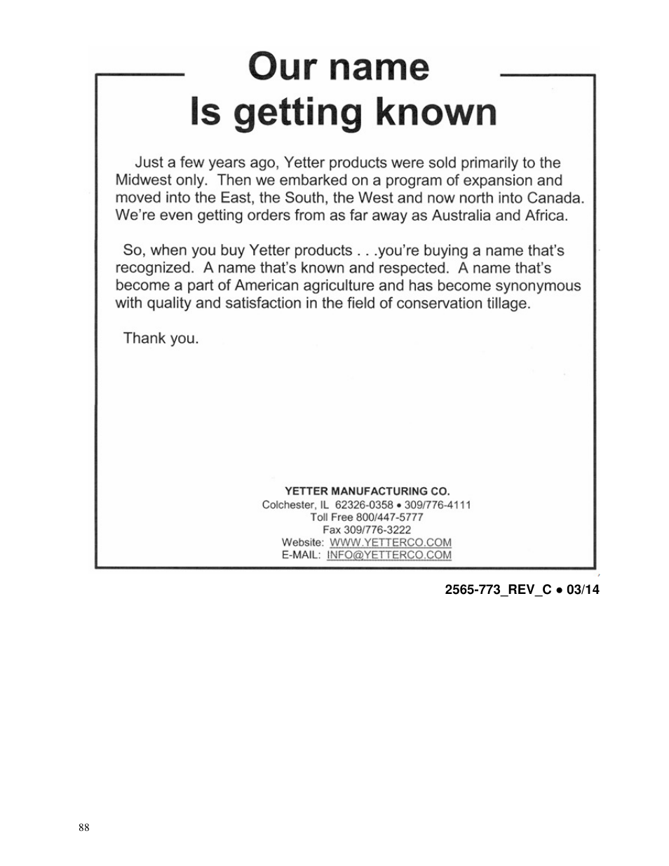 Yetter 2940 Short Floating Air Adjust Residue Manager User Manual | Page 86 / 86